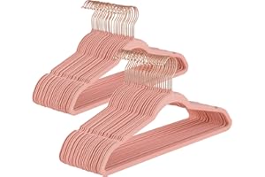 Baroni Home Grucce Velluto 50 pezzi, Grucce Appendiabiti 44,5 cm, Salvaspazio con Superfice Antiscivolo Design, Capacità di Carico Elevata, per Cappotti Camicie Vestiti, Rosa Cipria