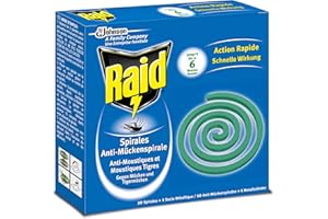 Raid - Spirales Extérieures Anti-Moustiques & Moustiques Tigres - Action Rapide Jusqu'à 6h - 10 Spirales + 1 Socle Métallique
