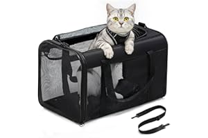 Conlun Cat Carrier Bag,Soft-Sided Pet Carriers for Dogs with 4-Sided Mesh,Airline Approved Cat Transport Carrier for Small&Medium Cats Kitten Puppy Up to 6Kg,Collapsible Cat Travel Carrier-M,Black