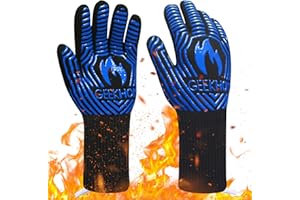 ‎GEEKHOM BBQ Gloves, GEEKHOM 500°C/932℉ Heat Resistant Oven Mitts EN407 Certified 33 cm/13 Inch Kitchen Gloves Professional Barbecue Accessories for Big Green Egg Weber Fireplace Cooking Grilling Frying Baking