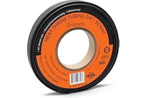 Wirefy Tubo Termorretráctil Diámetro Grande 19,1 mm - Tubo Termoretractil de Doble Pared 3:1 - Revestimiento Adhesivo - Tubo Térmico - Negro - Rollo de 15 m