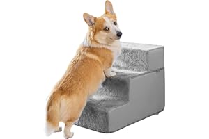 PRIORPET Gradini per Cani per Divano – Rampa per Cani 3 Gradini–Scale 43 Cm per Cani In Foam Ad Alta Densità per Cani di Piccola Taglia – Gradini Sicuri e Stabili per Animali Domestici – Grigio Chiaro