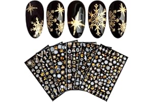 ‎JMEOWIO JMEOWIO Nagelsticker Weihnachten, 8 Blätter Nagelaufkleber Selbstklebend Nagel Sticker Schneeflocke Rentier Nail Art Decals Design DIY Dekoration (Gold und Weiß)