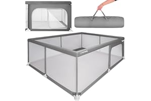 sun baby Box Bambini 150x200 cm 0-2 anni Grigio, poliestere, pareti in rete, ingresso con cerniera, piedini antiscivolo, borsa inclusa, struttura in metallo