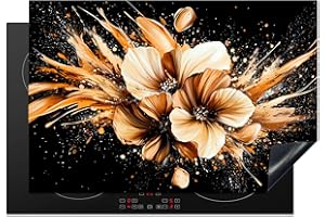 KitchenYeah© Copri Piano Cottura Induzione 77x51 cm Coprifornelli Fornello Proteggi Tutto per la Cucina Fornelli Fiori - Oro - Graffiti - Nero - Astratto