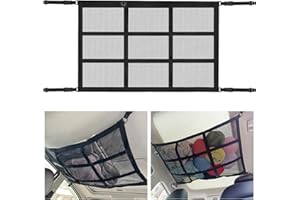 DIANFEN Double Storage Nets for Campervans - Adjustable Car Storage Net with Zipper, Car Ceiling Cargo Net Pocket, Large Capacity Car Roof Storage Nets for SUVs, Jeeps, Vans, and Campers (78 x 53 cm, Black)