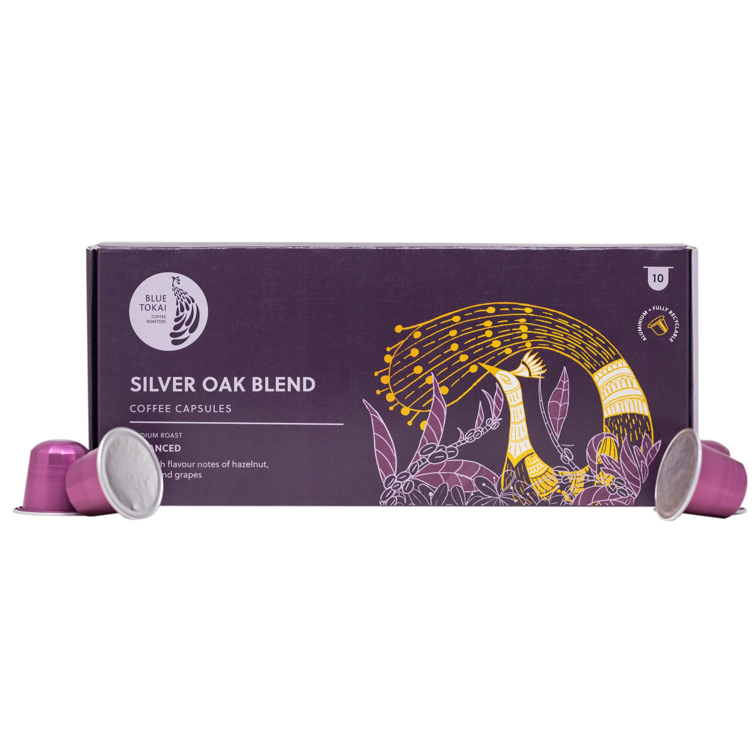 Blue Tokai Coffee Roasters Aluminium Capsules | Silver Oak Cafe Blend - Medium Dark Roast | 100% Arabica | Speciality Coffee | Nespresso Compatible Coffee Pods | 10 Pods In Pack