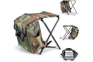 AOFESEL Fishing Stool Backpack, Folding Camping Chair with Backpack, Portable Fishing Tackle Seat Bag, Waterproof Rucksack with Seat 100kg Max Load for Hiking Fishing Picnic Travel Beach BBQ, 10L, Camouflage