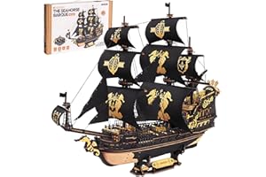 ROKR Maqueta de Barco en Madera Puzzle 3D Adultos Construir Hipocampo MCB02 Kit Modelismo Decoración para Oficina Hogar Regalo Hombre