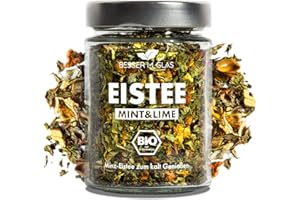 ‎BESSER IM GLAS Besser im Glas Loser Bio Eistee „Mint&Lime“ | 40g Kalter Tee Geschenk ohne Zucker | Geschmack für Wasser ohne Kalorien | Eistee Zero ohne Beutel zum selber machen | Cold Tea Minztee lose
