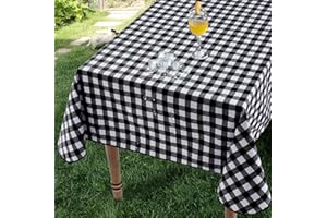Romanstile Plastique Nappe Rectangulaire 140x240 cm Exterieur 100% Impermeable Jardin Toile cirée Carreaux Noir et Blanc Nappe Anti Tache Lavable,pour Pique Nique Table de Jardin, Table Basse，fête