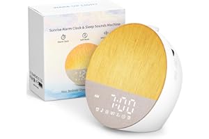 Uwithm Réveil Lumineux Simulateur d'Aube, Double Reveil Lever de Soleil, Enceinte Bluetooth, Machine Bruit Blanc avec 30 Sons Apaisants, 20 luminosité, 18 Couleurs Lampe de Chevet à Intensité Variable