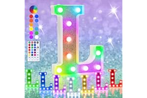 HEYCOLOR Colorful LED Marquee Letter Lights, RGB Shiny LED Letters with Remote, Glitter Light Up Letters Marquee Signs Battery Powered, Christmas Birthday Home Wedding Party Decoration, Letter L