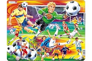 Larsen US22 Puzzle Football – Action sur Le Terrain – 65 Pièces – Puzzle Cadre pour Enfants – Jeu Educatif et Ludique