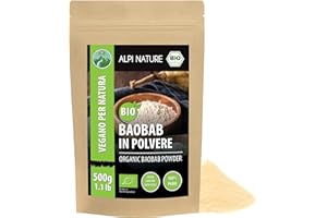 Alpi Nature Baobab Polvere BIO 500g, Frutto di Baobab Essiccato e Macinato, Polvere Senza Glutine