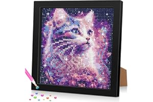 Lxmsja 5D DIY Diamond Painting Kinder Katze Tiere, Diamant Painting Bilder Kinder Erwachsene, Diamond Painting Mädchen mit Rahmen, Mädchen Geschenke 4-13 Jahre, Arts Craft für Home Wand Decor