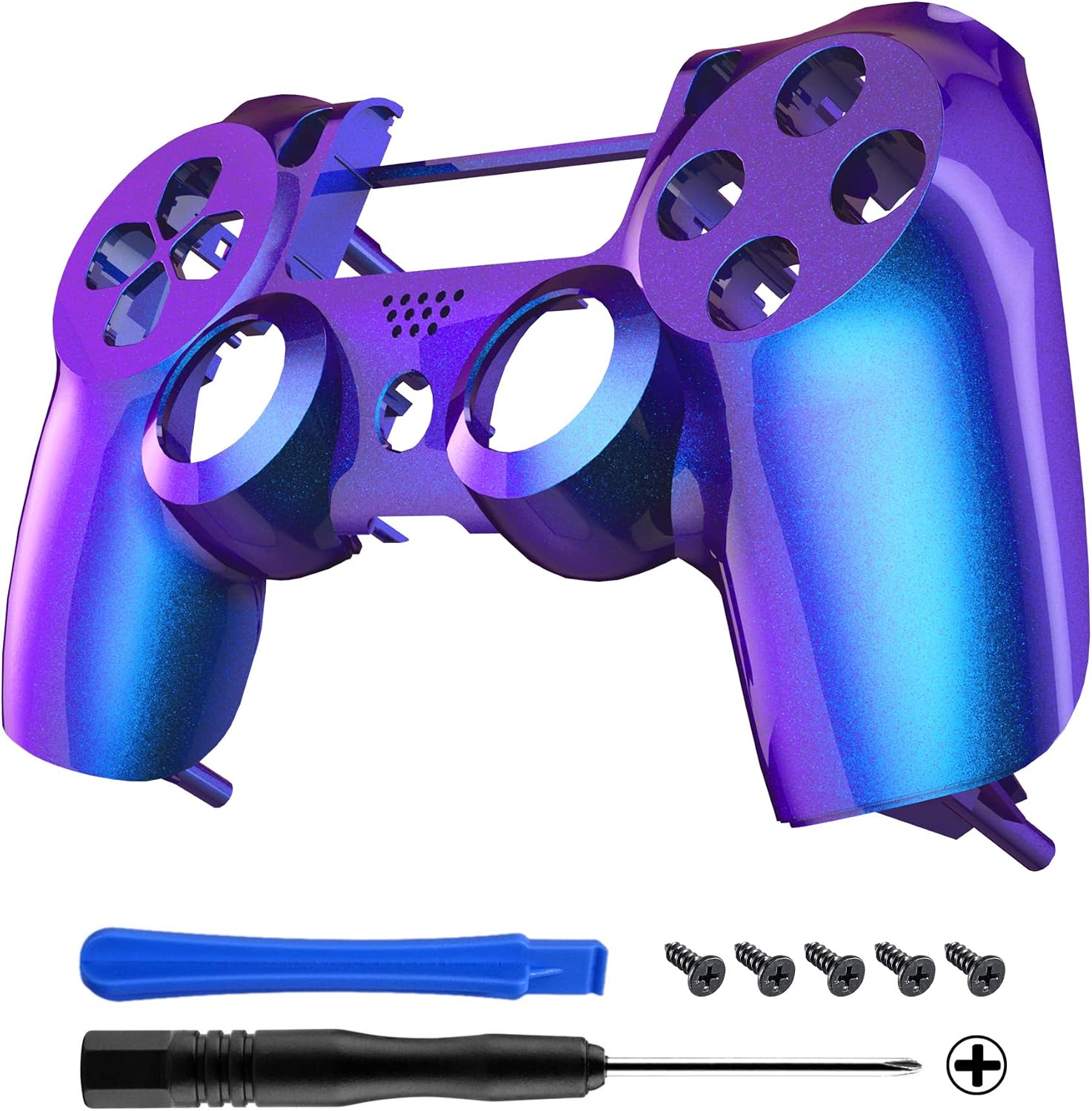 eXtremeRate Chameleon Purple Blue Glossy Front Housing Shell for PS4 Slim Pro Controller, Custom Accessories Faceplate for PS4 Controller CUH-ZCT2 JDM-040/050/055