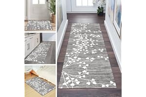 QQrunner Teppich Läufer Flur Küchen 40x150CM rutschfest Küchenteppich Vintage Grau Waschbar Meterware Schlafzimmer Korridor Teppichläufer Lang, Länge Anpassbare, 40-120cm Breit