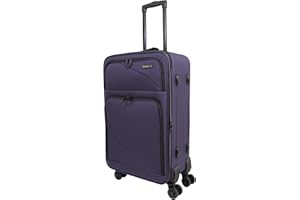 Bordlite Lightweight 4 Wheel Purple Suitcase Soft Luggage Travel Cabin Bag, Easy Roll Suitcase - Purple - Medium