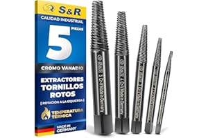 S&R Extractor de Tornillos Rotos Extractor de Pernos rotación IZQUIERDA - MADE IN GERMANY. Juego 5 Extractores de Tornillos rotos
