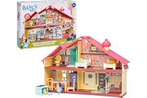 Bluey – Family House Playset, Casita de Juguete del Perrito, Cierra para Guardar Todo y asa para Jugar y Llevarla Todos Lados, Muebles y Accesorios y Una Figura articulada, Famosa (Bly04000)