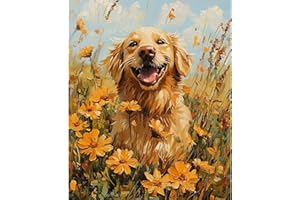 NEWENMO DIY Cute Dog Painting by Numbers Adult, Flower Paint by Numbers Adult, Painting by Numbers Kits, DIY Hand Painted Oil Painting Set with Brushes and Acrylic Paints, for Home Decor, Without