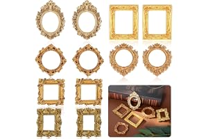 12 st mini guld fotoramar vintage små antika harts bildramar oval rektangel vägghängande display bordsram för gör-det-själv-s