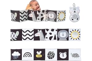 Taf Toys Savannah Black and White 3 in 1 Newborn Baby Pram Book. High Contrast Sensory Soft Double-sided Tummy Time Book with Lion Cub Toy & Baby-safe Mirror. Gift Suitable for Boys & Girls from Birth