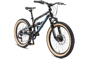 BIKESTAR MTB Mountain Bike Sospensione Completa Alluminio per Bambini 6 Anni | Bicicletta 20 Pollici 7 velocità Shimano, Freni a Disco |