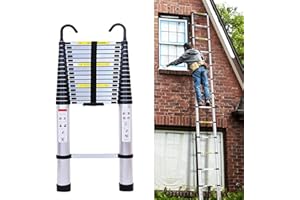 DICN 20.3FT/6.2M Telescopic Ladder, Portable Aluminium Extension Ladder with Hooks, High Straight Extendable Loft Ladders, 150kg/330 pounds Maximum Capacity