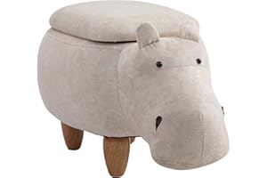 ‎HOMCOM HOMCOM Nilpferd Hocker mit Stauraum, niedliche Dekoration, Fußstütze, Holzrahmen, Beine mit Polsterdeckel, Ottomane, Tiermöbel, cremefarben, 36 x 65 cm