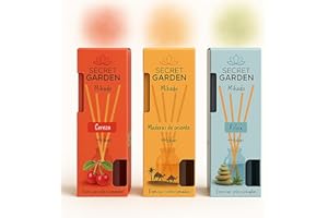 SECRET GARDENS Ambientador Mikado | Aroma Fresco y Duradero | Decorativo y Elegante | Para Hogar, Oficina | 30ml (3-Pack) (CEREZA, MADERAS DE ORIENTE, RELAX)