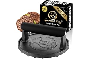 GOURMET EASY 900g Smash Burger Press for Griddle, Heavy Duty Hamburger Press w/Heat Resistant Handle, Cast Iron Grill Press,Bacon Press, Round Burger Smasher for Griddle, Meat Press, BBQ Grilling Accessories