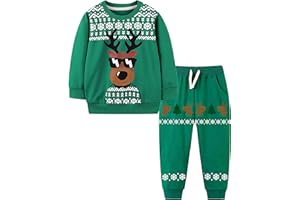 TCWWBB Girls Kids Christmas Outfits Xmas Clothes Set Toddler Santa Claus Reindeer Snowmen Unicorn Birthday Print long Sleeve Cotton Shirt Jumper Tops Leggings Pants 2 Pcs Clothing Set 1-7 Years Old