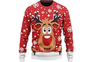 Sanaryun Weihnachtspullover Damen Herren Lustig Schneeflocken Rentier Winter Pullover Warm Weihnachtspullis Strickpullover Rundhals Ugly Christmas Sweater Personalisiert Unisex
