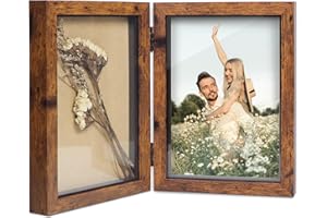 Shampsen 13x18 Bilderrahmen für 2 Fotos faltbar Braun Bilderrahmen Collage Doppel Bilderrahmen Shadow Box für Tischdisplay Rustikales Dekor Geschenk für Familie Freund Hochzeit
