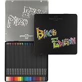 FABER-CASTELL - Set of 24 Black Edition colored pencils | L&aacute;pices de colores brillantes para papel claro y oscuro con un traz
