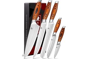 WILDMOK Set de 5 Cuchillos Utensilios de Cocina Cuchillos, Acero Alemán Cuchillos de Cocina Profesionales para Chef