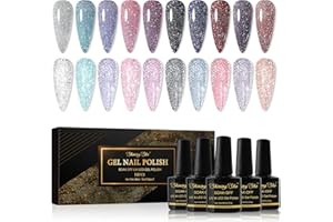 Shining She Vernis Semi Permanent Pailleté Reflechissante, 10 Couleurs Reflective Vernis à Ongles Gel Paillettes Soak Off UV/LED - Manucure Kit Pour Salon De DIY Home, 8ml