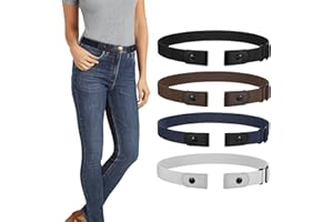 LEACOOLKEY 4 Pack No Buckle Invisible Stretch Belt Buckle-Free Elastic Belt for Women and Men