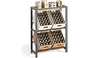 ‎PICKPIFF pickpiff 4 Kästen Getränkekistenregal mit Ablage - Schwarz Metall Getränkeregal, Stabil & Platzsparend Kistenregal mit 2 Ebenen für Bier, Wasser, Getränken - Für Wohnzimmer, Küche & Keller