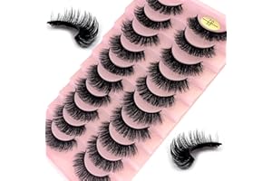 ULIYA Pestañas Postizas Naturales 10 Pares 7D Mullidas Rizadas Gruesas Negras Profesionales Reutilizables (7D32)