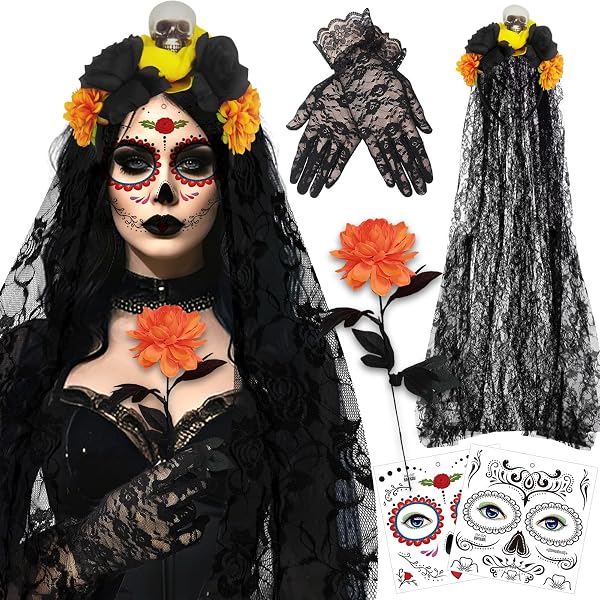 Halloween Schleier Mit Rosen – Gothic Blumen Stirnband Für Kostümparty, Tag Der Toten & Cosplay