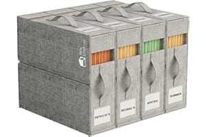 ZENSTORAGE 4Pack Sheet Organizers for Linen Closet - King/Queen Size Bedding Storage Boxes with Clear Window, Foldable & Dustproof Linen Organizer for Blankets & Sheet Sets,Grey