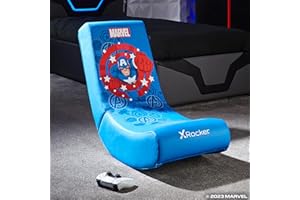 X-Rocker Official Marvel Captain America Video Rocker Gaming Chair for Juniors, Folding Rocking Seat Licensed Console Gaming Seat, Faux Leather Chair for Children Hero - Captain America Edition BLUE
