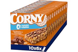 Corny 0%, Barrita de Cacahuetes y Chocolate con Leche, Sin Azúcares Añadidos, Con Cereales Integrales, Sabor Crujiente y Delicioso, Pack 10 estuches con 6 barritas 10x(6x20g)
