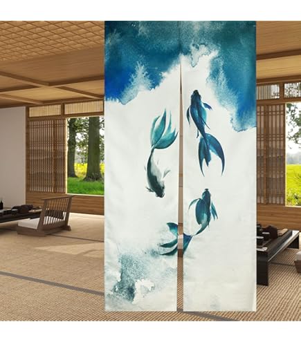 Lachineuse - Noren Japonais Vague De Kanagawa - Rideau Vague Japonaise Mer - Décoration Porte & Murs - Tapisserie Murale - 90 X 150 Cm - Tableau