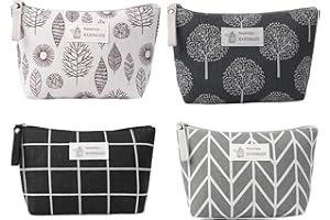 Aucuu 4PCS Bolsa de Cosméticos de Lona, Estuche de Maquillaje Impreso, Neceser de Cosméticos, Bolsa de Lavado para Viajes con Cremallera, para Cosméticos, Tarajets (Cuadrícula)
