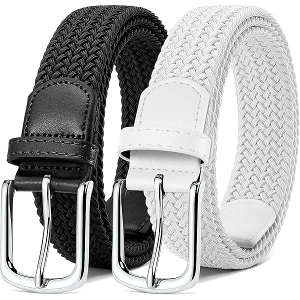 2 Cinture Elastiche Intrecciate LEACOOLKEY – Tela Elasticizzata Senza Fori – Larghezza 3 Cm, Fibbia Argento – Uomo E Donna