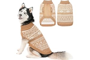BINGPET Hundepullover Argyle – Ultraweicher, Warmer Strickpullover für mittelgroße und große Hunderassen, Winter Hundekleidung, Thermischer Outdoor-Pullover – Beige L